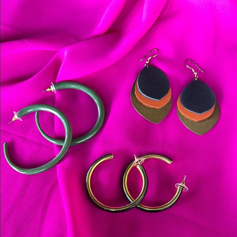 Noonday Green and Gold Hoop Earrings Lot